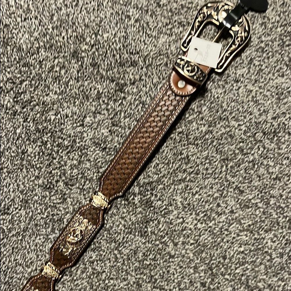 Brown Leather Belt with Silver Accents